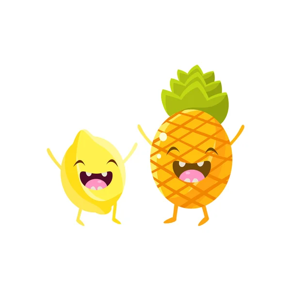 レモンとパイナップルの漫画の友達 — ストックベクタ