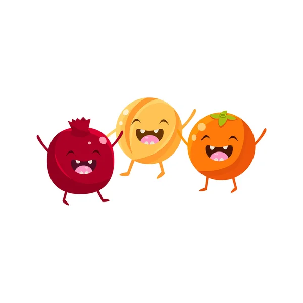 टोमॅटो, मेलोन आणि संत्रा कार्टून मित्र — स्टॉक व्हेक्टर