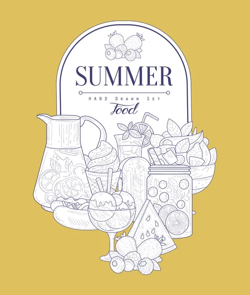 Summer Food Vintage Sketch — Stock Vector