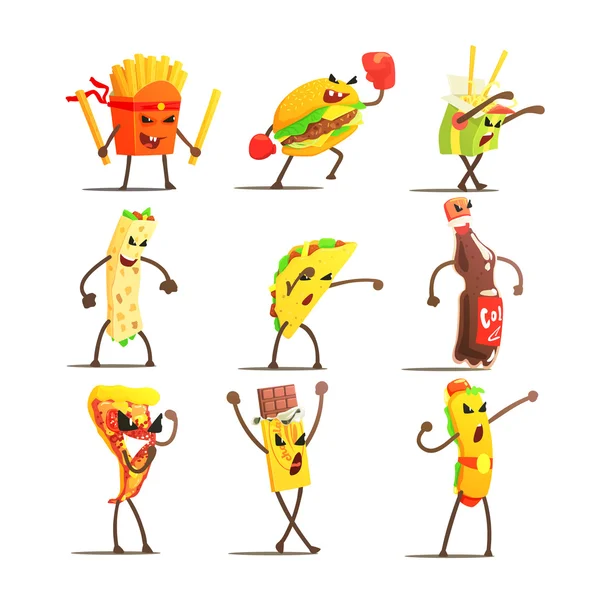 Fast Food Conjunto de personagens de desenhos animados —  Vetores de Stock
