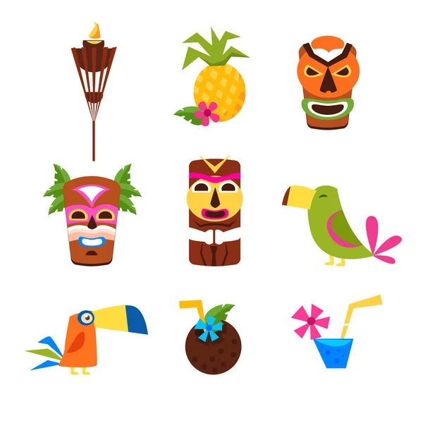 Hawaii conjunto temático de iconos — Vector de stock