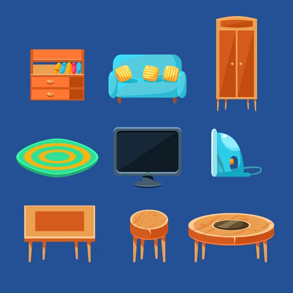 Sala de estar conjunto de mobiliário —  Vetores de Stock