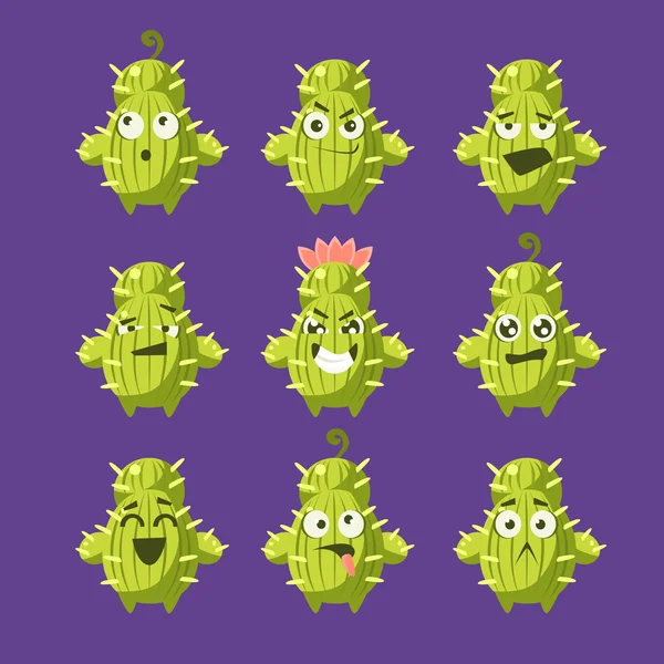 Cartoon Cactus Emoji Set — Stock Vector