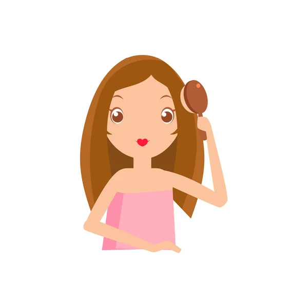 Chica cepillándose el pelo — Vector de stock