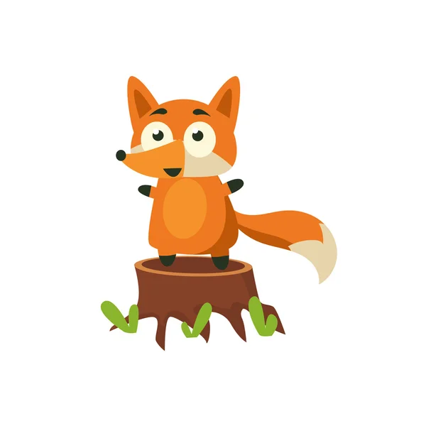 Fox de pie en el muñón — Vector de stock