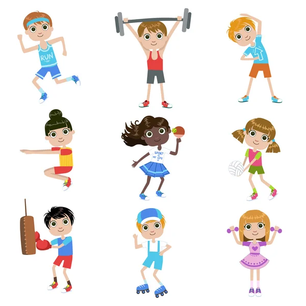 Children Doing Sports Set — Stock Vector