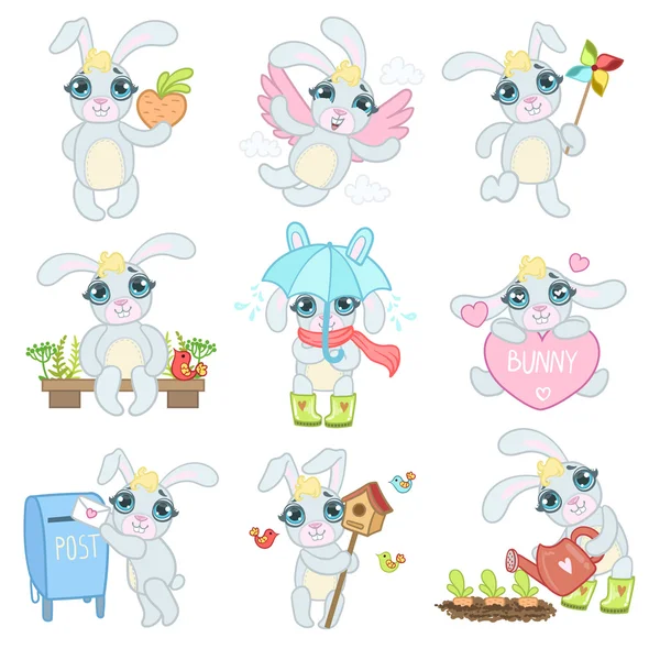 Schattige Bunny illustraties Set — Stockvector