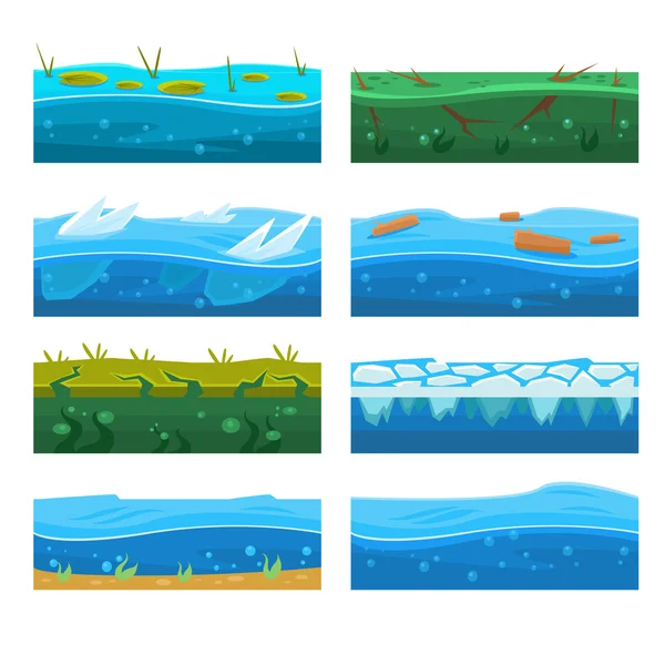 Juego de diseño de planta de nivel de plataforma de agua — Archivo Imágenes Vectoriales