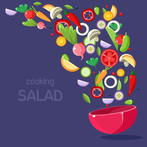 Ingredienti per insalata Volare nella ciotola — Vettoriale Stock