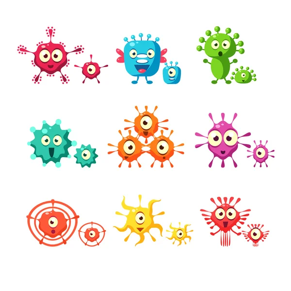 Bacterias y virus colección de diversión — Vector de stock