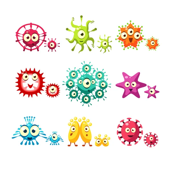 Bacterias y virus divertido conjunto — Vector de stock