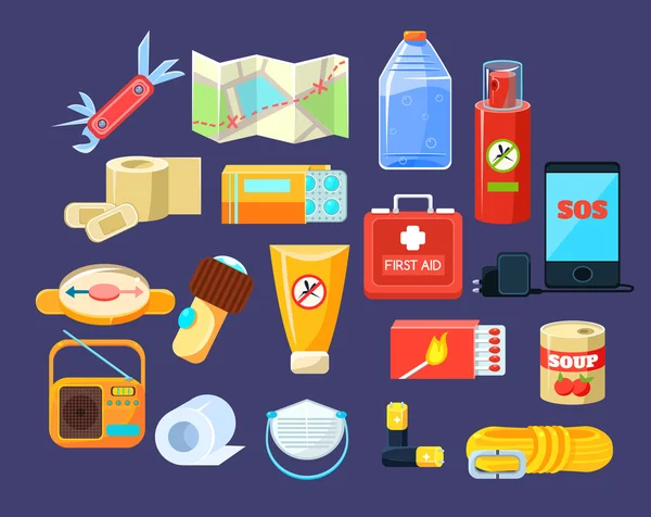 Camping Emergency Kit — Stock Vector