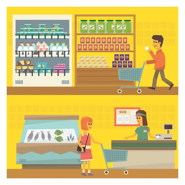 Grocery Shop Two Illustrations — Stock Vector