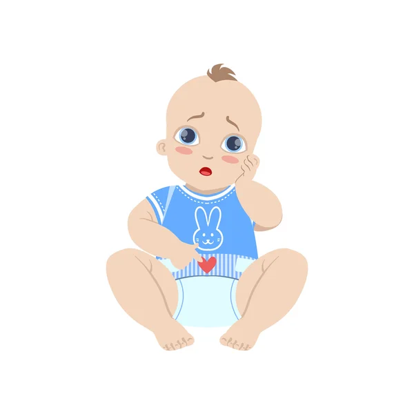 Baby In blauw met vuile luier — Stockvector