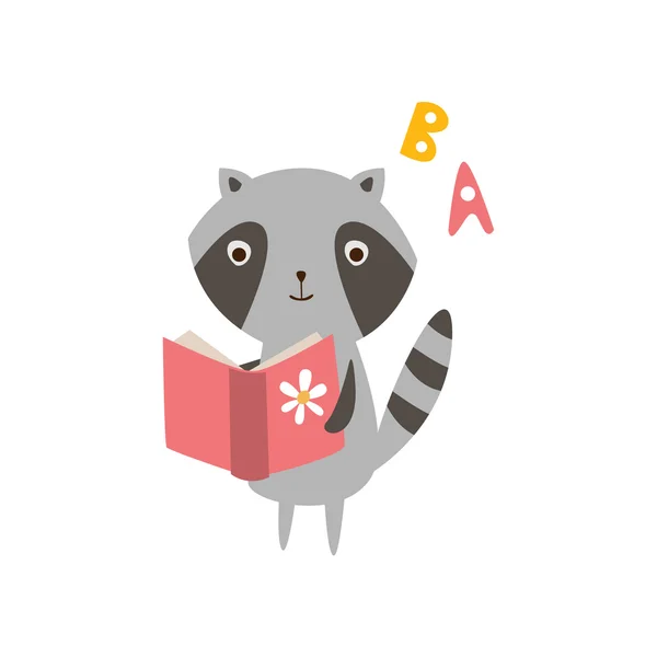 Mapache leyendo un libro — Vector de stock