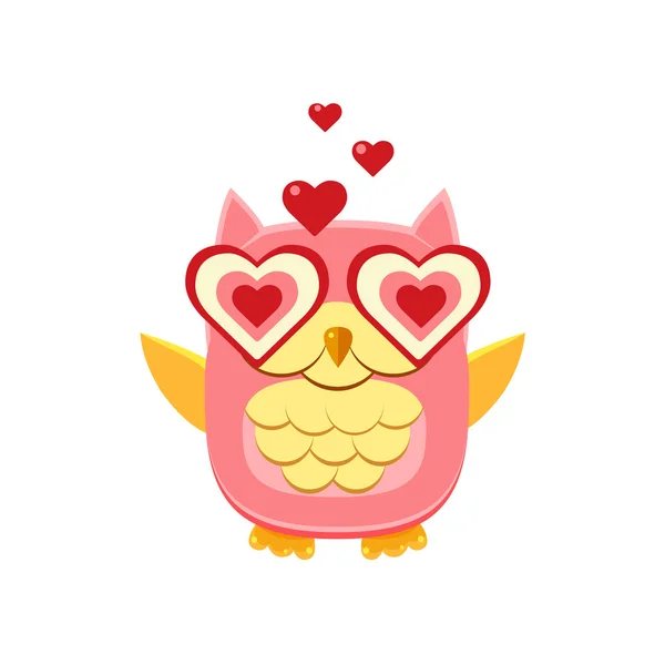 Pink Owl In Love — Stock Vector