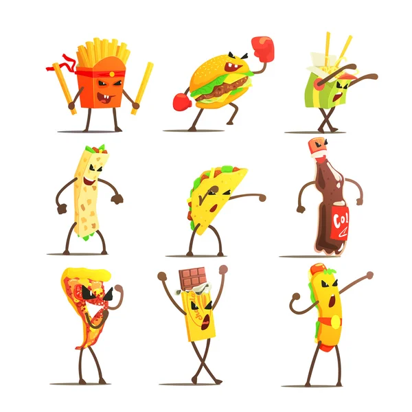 Set di personaggi dei cartoni animati fast food — Vettoriale Stock