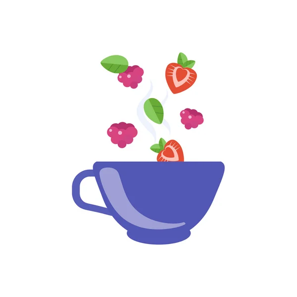 Chá de frutas vermelhas em copo azul — Vetor de Stock