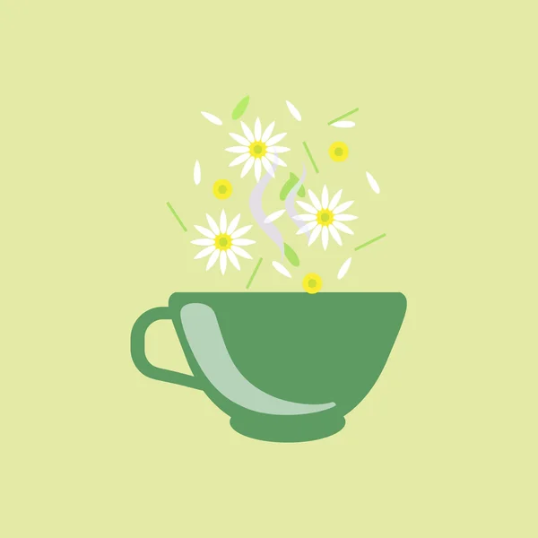 Ромашковый чай в зеленой чашке — стоковый вектор