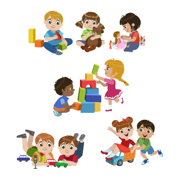 Děti hrají doma Set — Stockový vektor