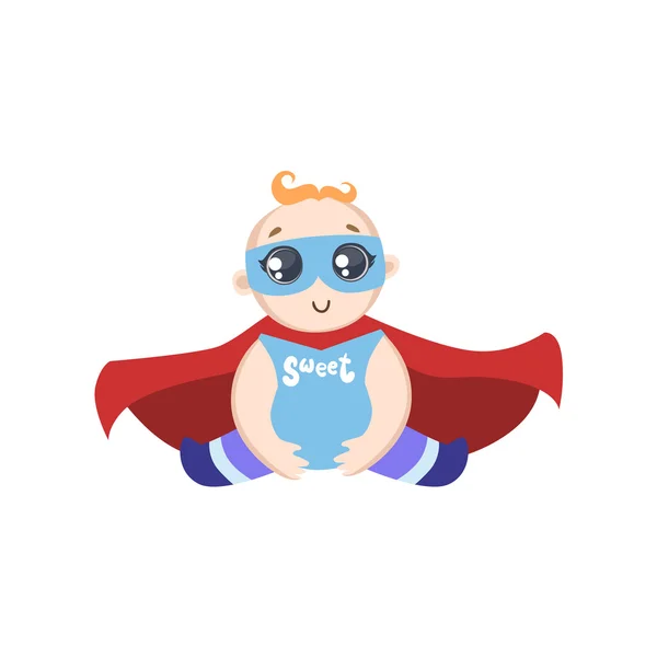 Baby Dressed As Superhero With Mask — Stock Vector