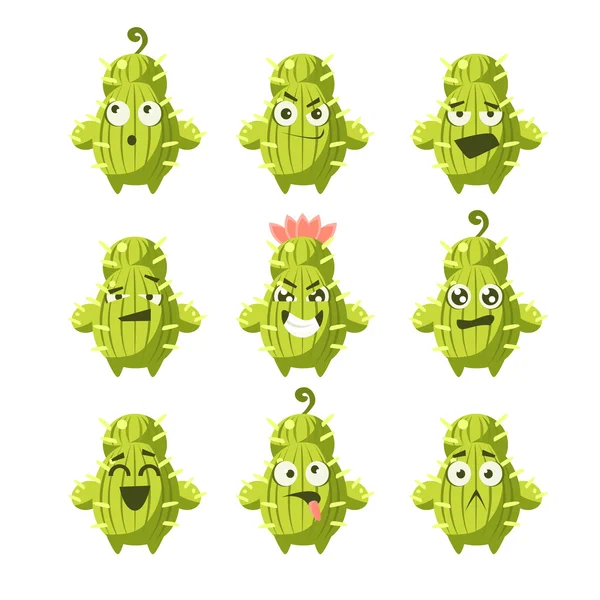 Cartoon Cactus Emoji Set — Stock Vector