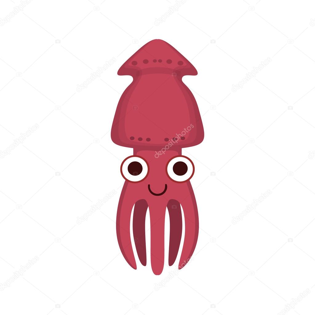 Calamaro semplice del fumetto personaggio piatto primitivo disegno brillante colore vettoriale icona su priorit  bassa bianca — Vettoriali di TopVectors