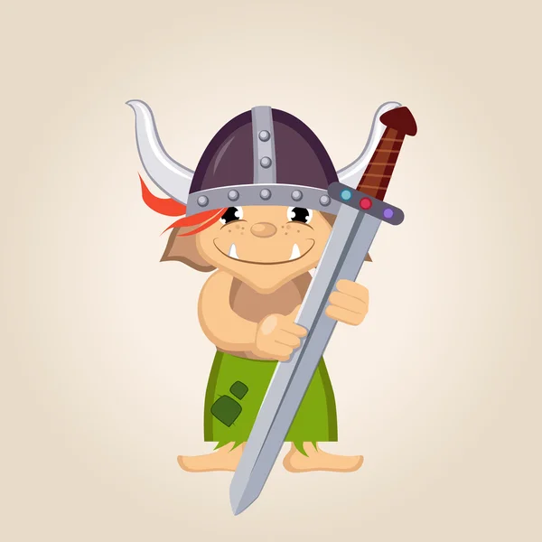 Pequeño niño vestido como vikingo — Vector de stock