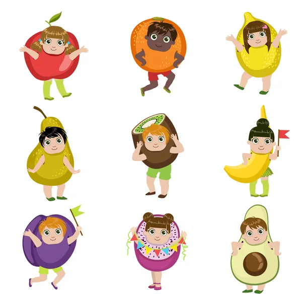 Kids Dressed As Fruits — Stock Vector