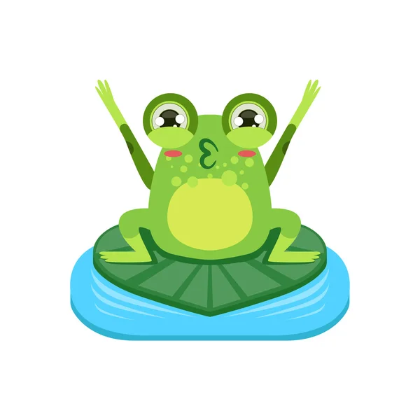Cartoon Frog Character Cheering — Stock Vector