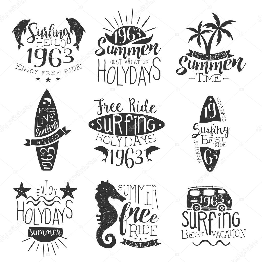Surfing Holidays Vintage Stamp Collection Stock Vector C Topvectors