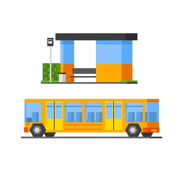 Bus en publiek, Station — Stockvector