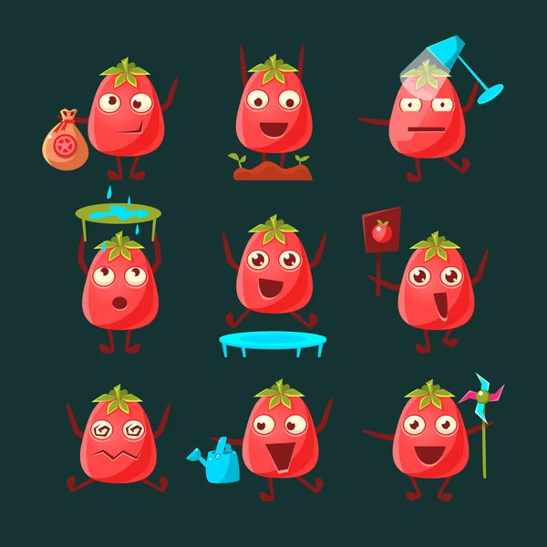 Set di personaggi dei cartoni animati pomodoro — Vettoriale Stock