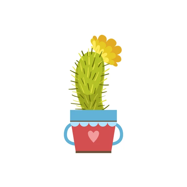 Piccolo cactus in fiore in un vaso — Vettoriale Stock
