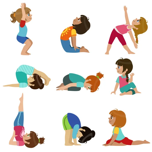 Niñas haciendo Yoga Set — Vector de stock