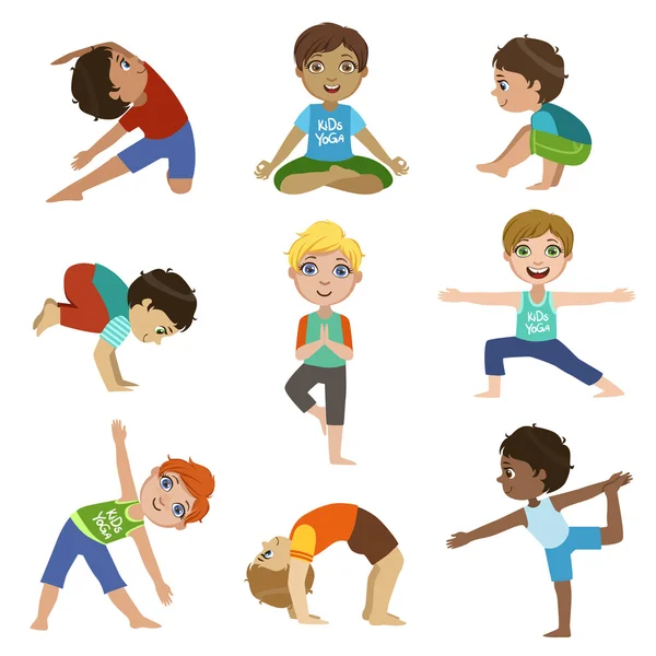 Little Boys doing Yoga Set - Stok Vektor