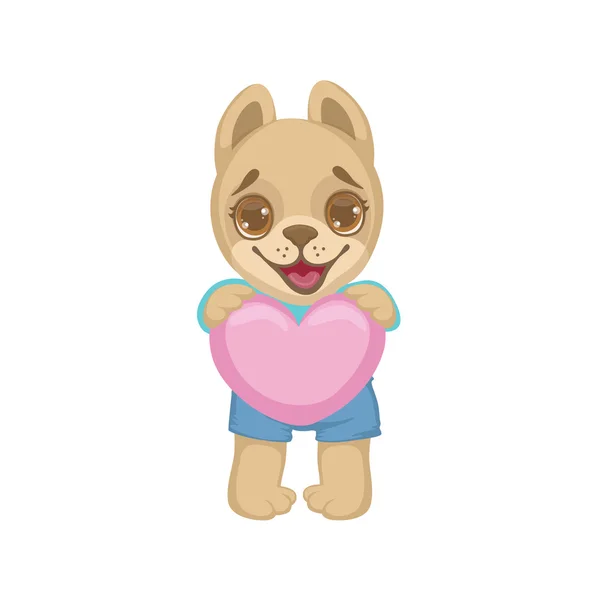 Cachorro sosteniendo un corazón rosa — Vector de stock