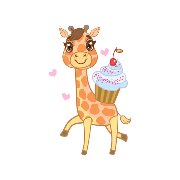 Giraffe mit Cupcake — Stockvektor