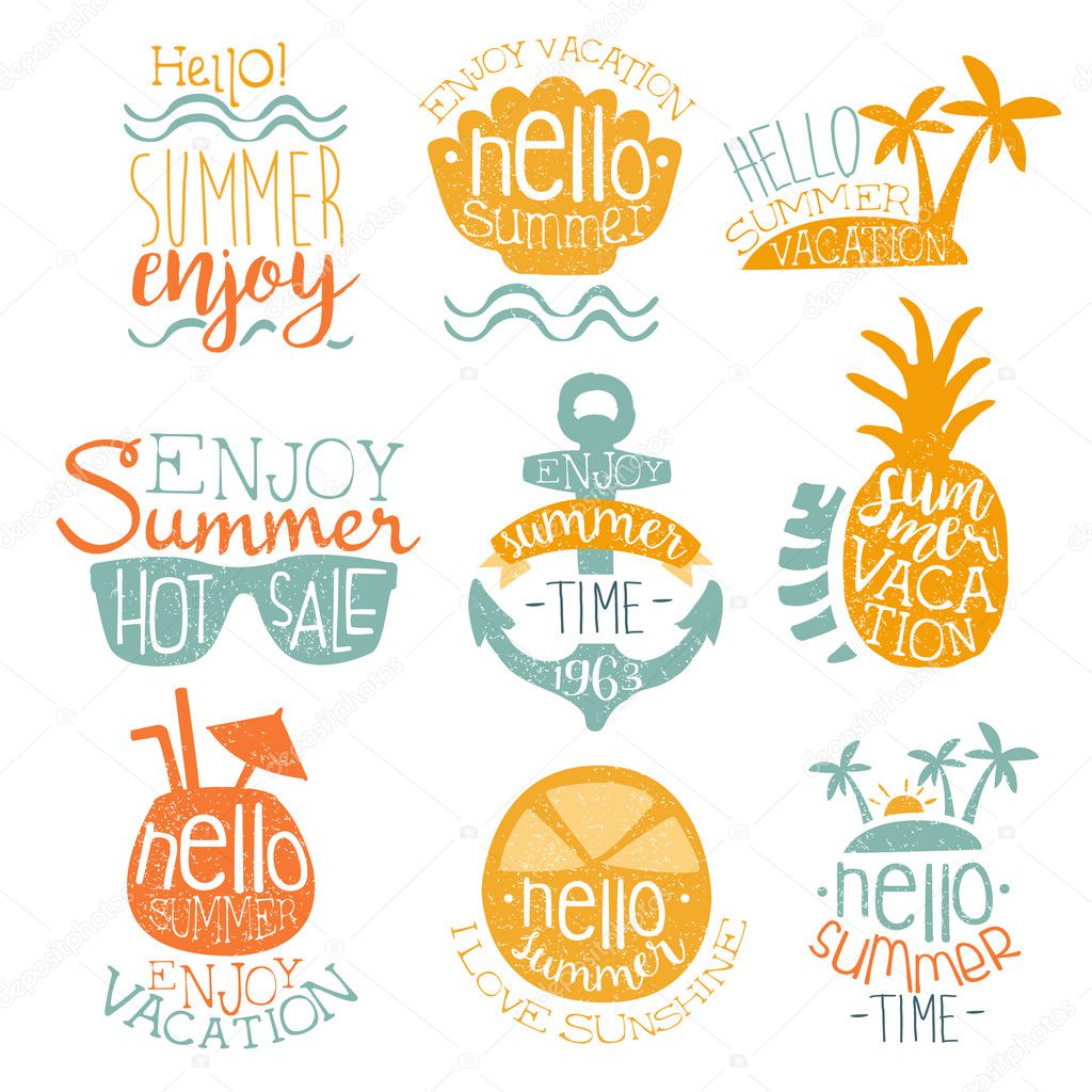 Holiday Promotion Vintage Stamp Collection Of Light Color Vector Design Labels On White Background