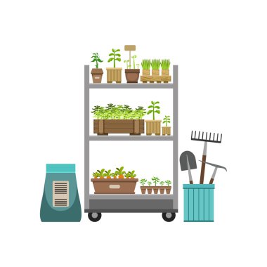 Raflar bitkiler ve Bahçe aletleri