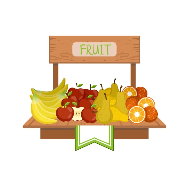 Stand de mercado con frutas — Vector de stock