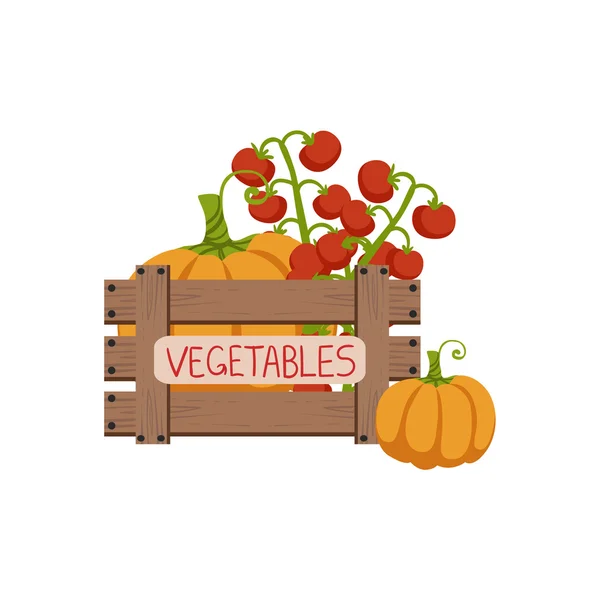 Verduras en cajón de madera — Vector de stock