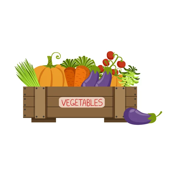 Cajón lleno de verduras frescas — Vector de stock