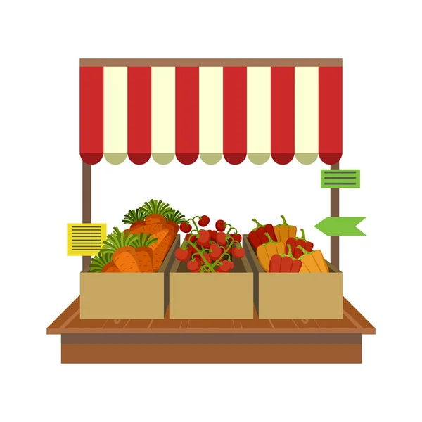 Verduras en exhibición del mercado — Vector de stock