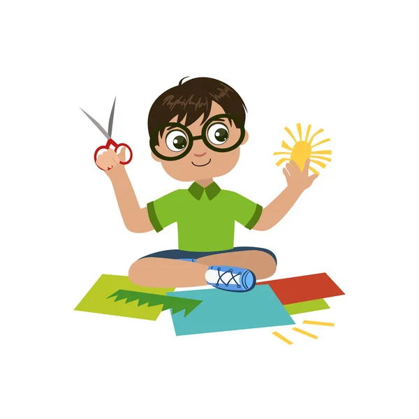 Niño en gafas preparando detalles para aplicar — Vector de stock