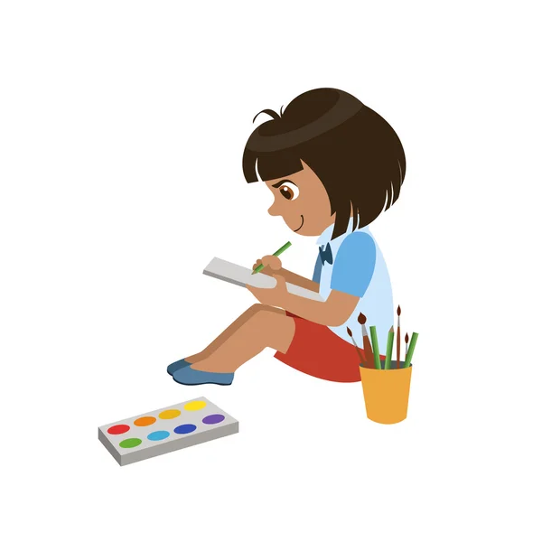 Dívka, kreslení v poznámkovém bloku — Stockový vektor
