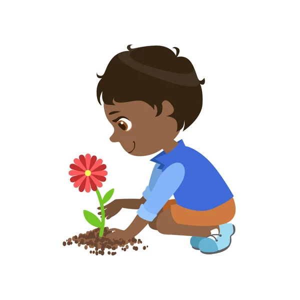 Chlapec na výsadbu květin — Stockový vektor