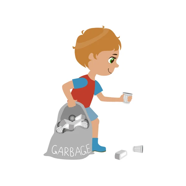 Junge sammelt Müll — Stockvektor