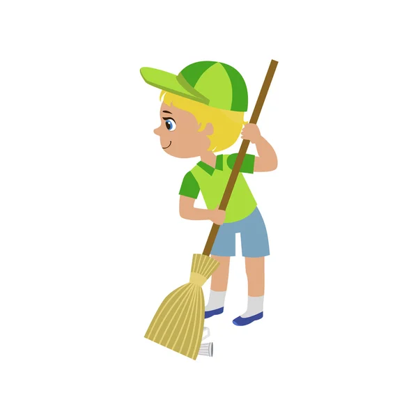 ほうきで掃除の少年 — ストックベクタ