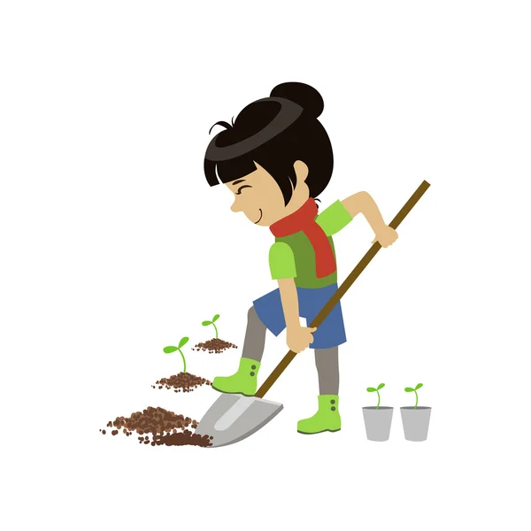 Fille creuser le sol — Image vectorielle